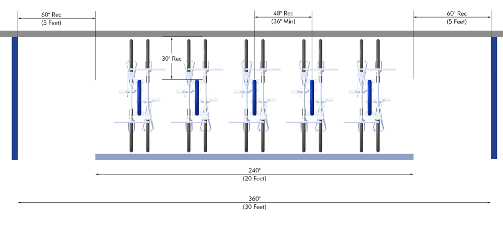 Bike Parking Dimensions Bike Corral Bike Racks Perpendicular to Curb with Manuever Zone Layout